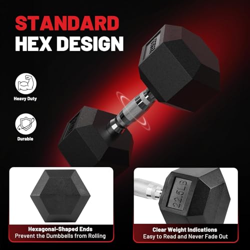 PAPABABE Hex Dumbbell Set with Rack, Rubber Coated, 60-550lb Z952579
