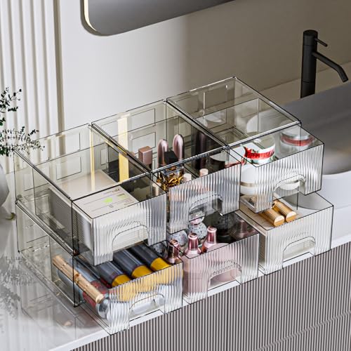 ZHIAI 3 Pack Clear Stackable Acrylic Cosmetic Organizer with Drawers N472