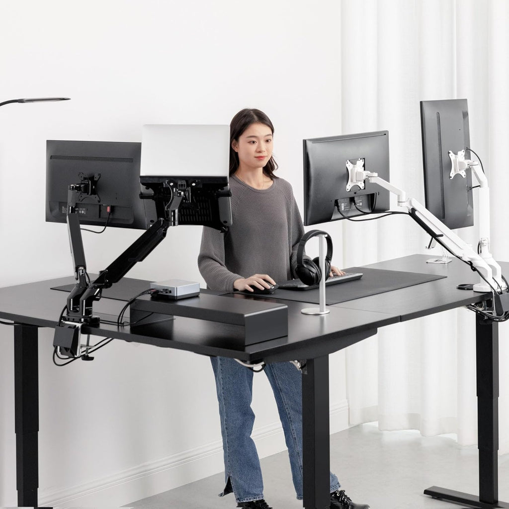 Progressive Desk L Shaped Height Adjustable Standing Desk 78" x 60" Corner Computer Desk Black Frame Light Walnut S615