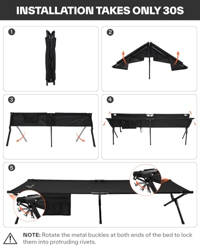 Sportneer Camping Cot, Portable Military Cot for Adults, Heavy Duty Folding Bed, Supports 330 Lbs F424597
