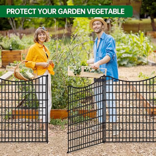 18 Panels No Dig Decorative Garden Fence with Gate, Rustproof Metal, 33in H I585