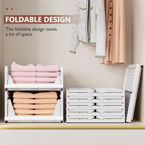 CTSNSLH 5 Pack Folding Closet Organizers Storage Box, Stackable Bins, White B5705