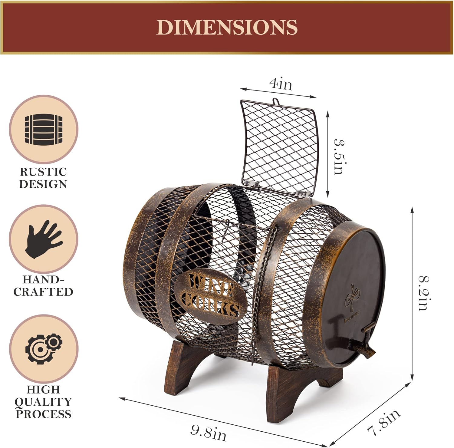 Rustic Metal Barrel Wine Cork Holder with Wooden Stand Z81334