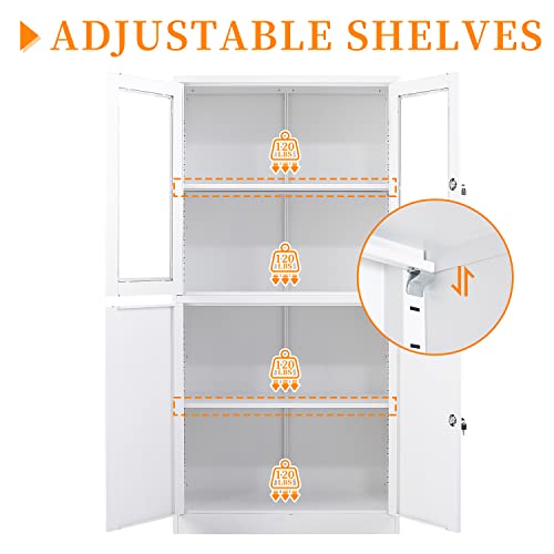 Metal Storage Cabinet with Doors and Shelves, 71" Locking Steel, White L799