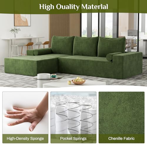 OUYESSIR L-Shape Modular Sectional Sofa Couch, 105" Chenille Upholstered Corner Sofa, Beige White G2566