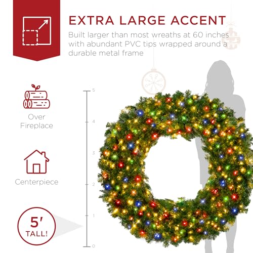 Best Choice Products 60in Pre-Lit Fir Christmas Wreath with 300 LED Lights E577048