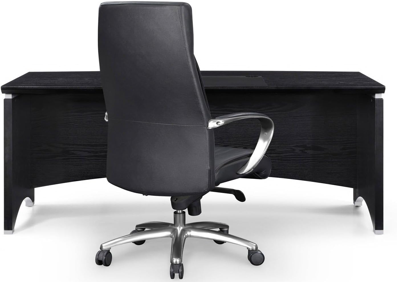 ZURI Modern Washington Black Oak Wood Desk with Leather Writing Pad C69776
