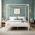 HOOMIC Canopy Bed Frame, Enhanced 4-Poster, 3-Metal Crossbar, No Box Spring Needed, Easy Assembly, Full Size, White