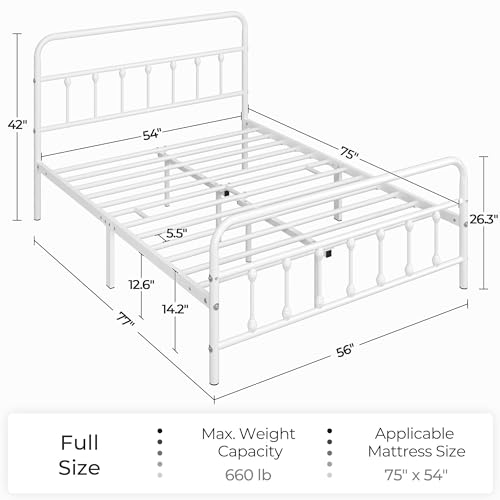 Yaheetech Classic Metal Platform Bed Frame with Victorian Headboard, Full Size Black T81083