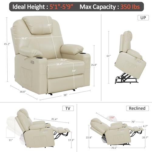 MCombo Power Lift Recliner Chair for Elderly with Heat and Massage, Faux Leather, Black V60394