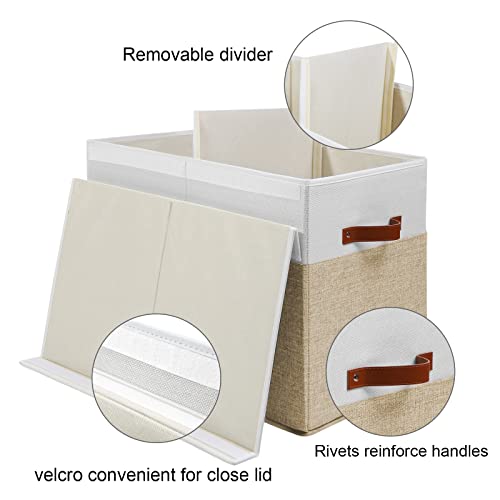 Large Toy Storage Box with Lid and Dividers for Kids, Beige and White X95078