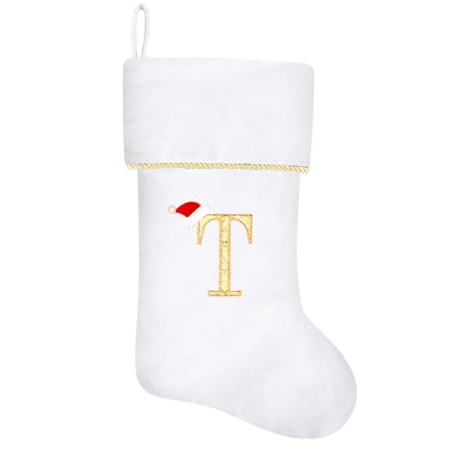 20 Inches Initial Monogram Blue Velvet Christmas Stocking with Gold Trim U394