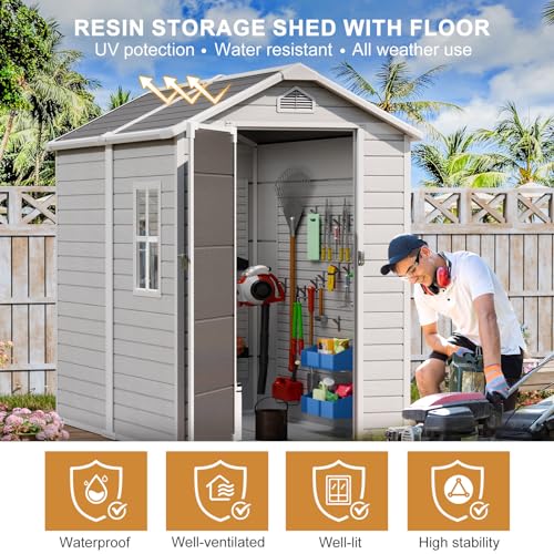 Outdoor Resin Storage Shed with Floor, 5x3 FT, Waterproof, Lockable Door, Gray H391