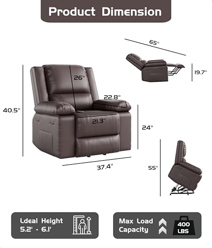 GarveeHome Power Lift Recliner Chair with Heat and Massage, Faux PU, for Elderly I162