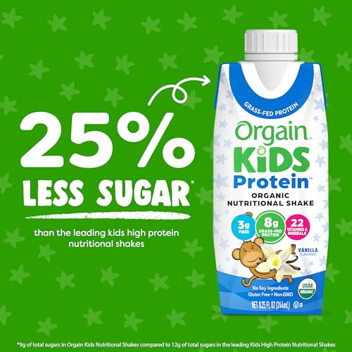 Orgain Organic Kids Protein Nutritional Shake, Chocolate, 8g Protein, 8.25 Fl Oz (Pack of 12) S5828