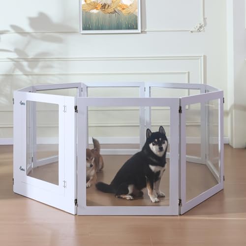 Heavy Duty Clear Acrylic Dog Playpen with Metal Frame, 6 Panels with Door I91403