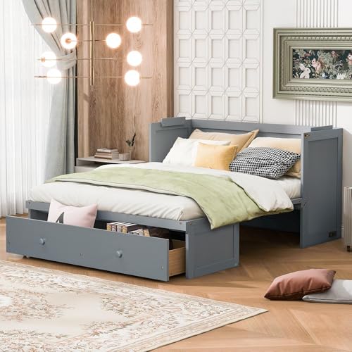 Harper & Bright Designs Queen Murphy Bed Cabinet, Solid Pine, Espresso W128