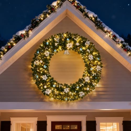 VINGLI 48 Inch Pre-lit Artificial Christmas Wreath with 150 LED Lights T885