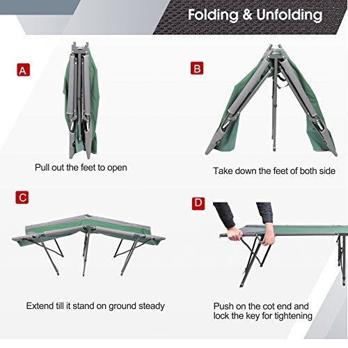 PORTAL Folding Camping Cot for Adults with Carry Bag, Green A5530