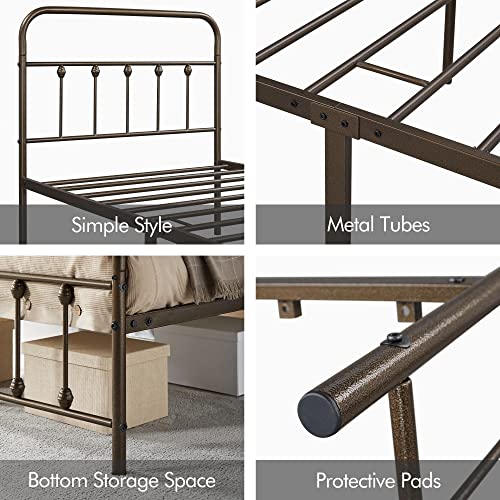 Yaheetech Classic Metal Platform Bed Frame with Victorian Headboard, Full Size Black T81083