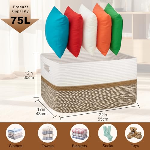 OIAHOMY Large Rectangle Woven Blanket Basket with Handle, Gradient Blue B58762
