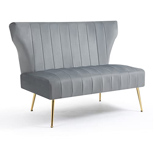 50'' Velvet Armless Loveseat Sofa with Golden Metal Legs, Black Y387226