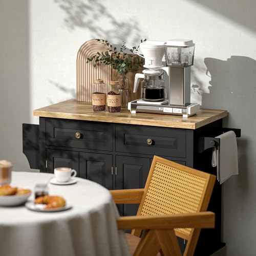 HOMCOM Kitchen Island on Wheels with Rubberwood Top, Navy Blue X7812