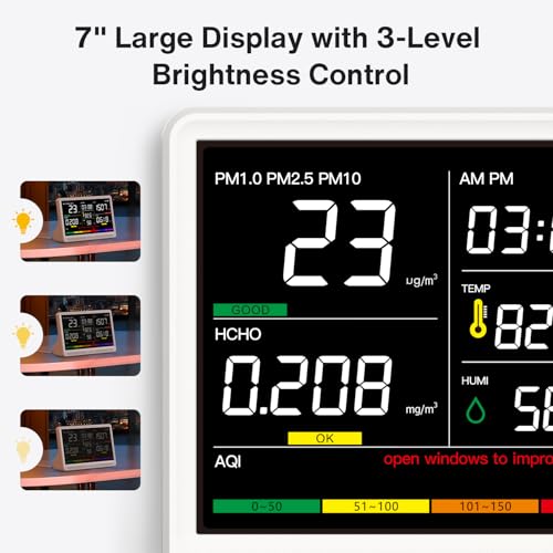 16 in 1 Air Quality Monitor Indoor 7" Display with CO2, PM2.5, TVOC, Temperature Humidity X6171
