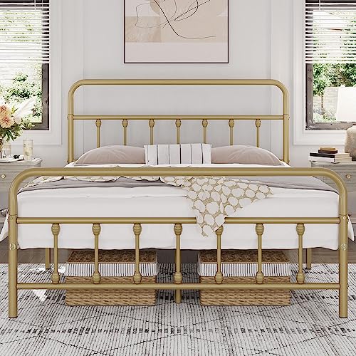 Yaheetech Classic Metal Platform Bed Frame with Victorian Headboard, Full Size Black T81083