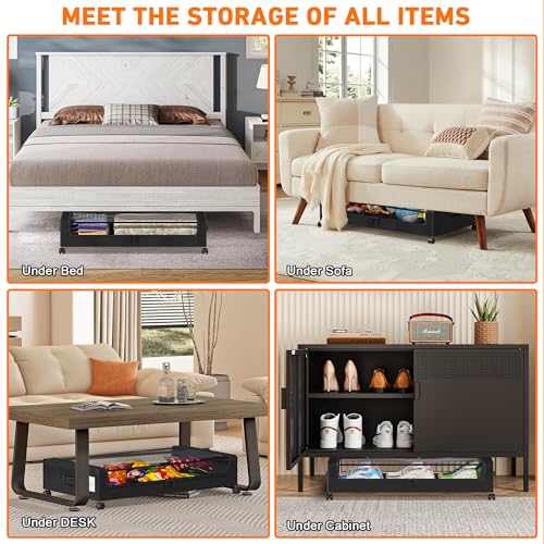 Under Bed Storage with Wheels, 2-Pack XXL 60L Metal Drawer, Black S2866
