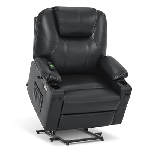 MCombo Power Lift Recliner Chair for Elderly with Heat and Massage, Faux Leather, Black V60394