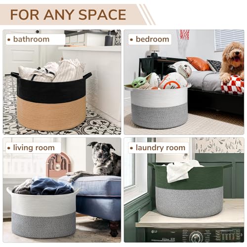 INDRESSME Large Cotton Rope Storage Basket with Handles, 90L Grey R37552