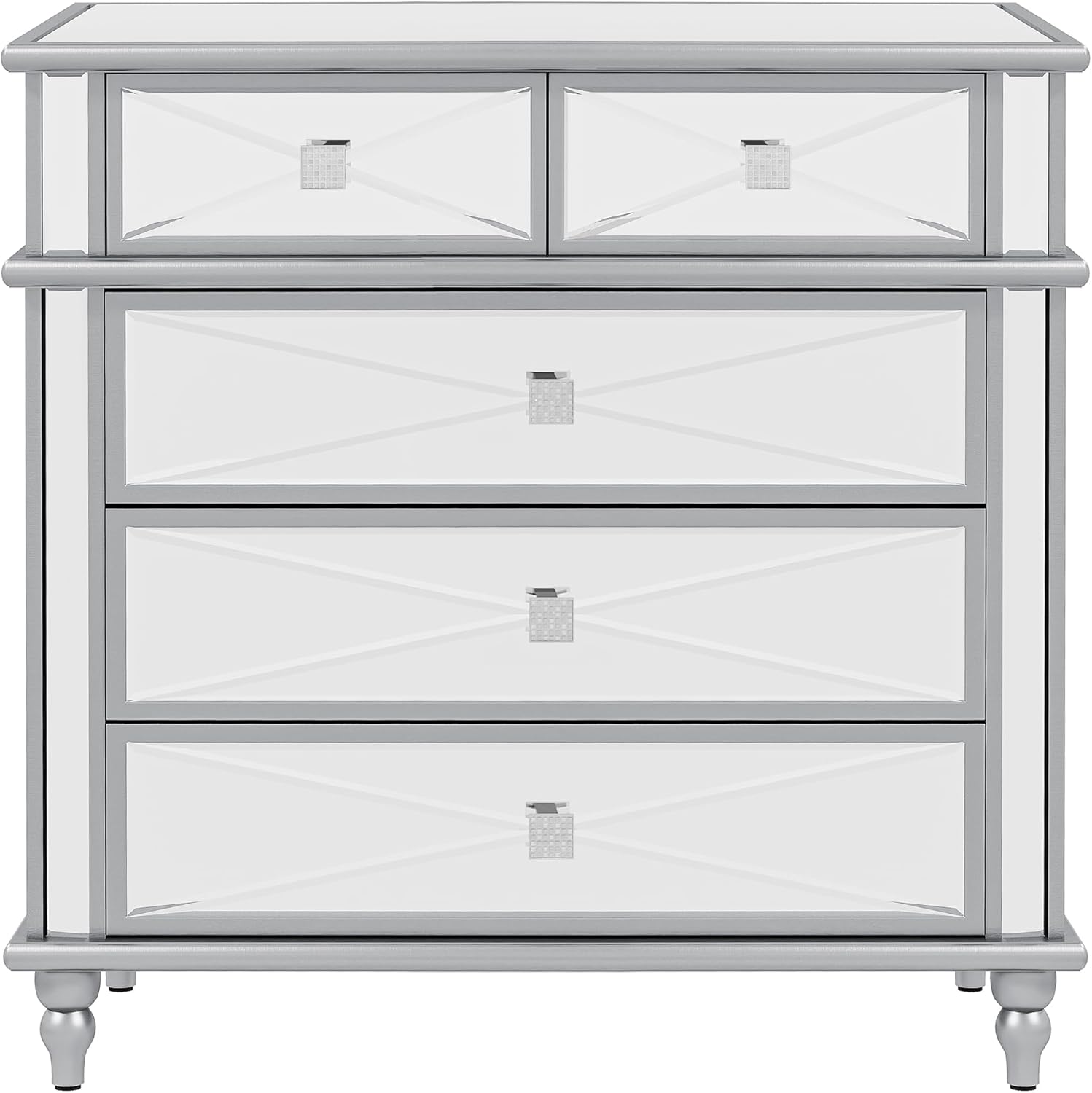 DWVO Silver Mirrored 5 Drawer Dresser for Bedroom with Wood Legs N450767