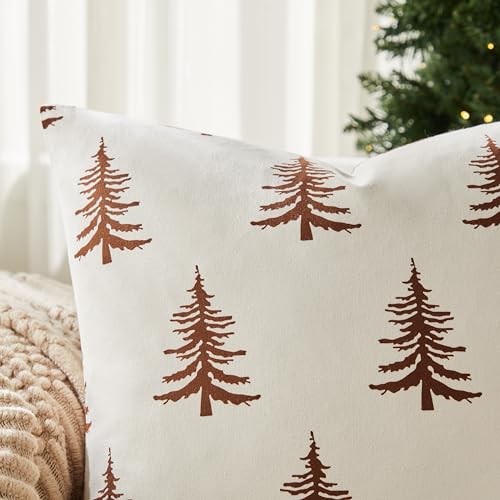 Christmas Pillow Covers Set of 2, 18x18 Inch, Green Winter Tree Print Z3499