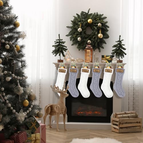 6 Pack Personalized Christmas Stockings 18in Knitted with Leather Patches Red and White F78226