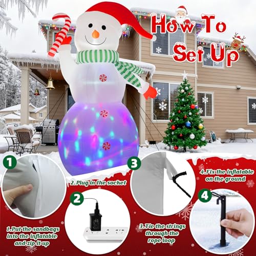 B&D 12FT Giant Christmas Inflatables Snowman Outdoor Decorations with Rotating LED Lights B36000