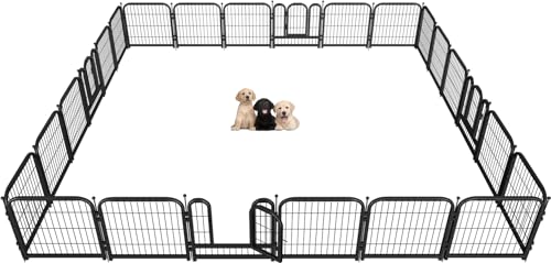 Metal Dog Playpen 40 Inch Height 16 Panels Indoor Outdoor Black-Silver W932257