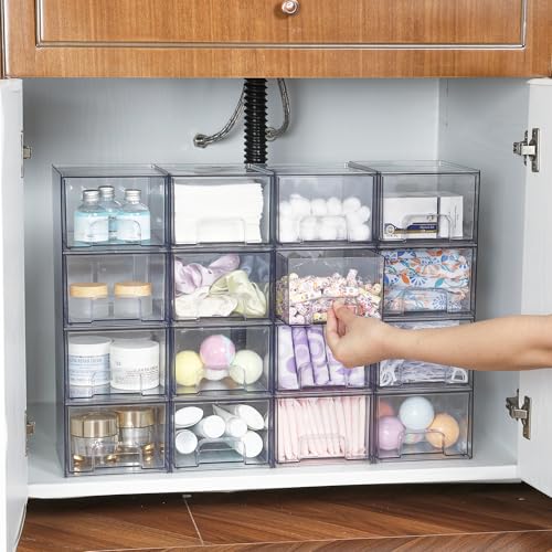 Vtopmart 4 Pack Clear Stackable Storage Drawers for Bathroom Makeup Organizer D5159