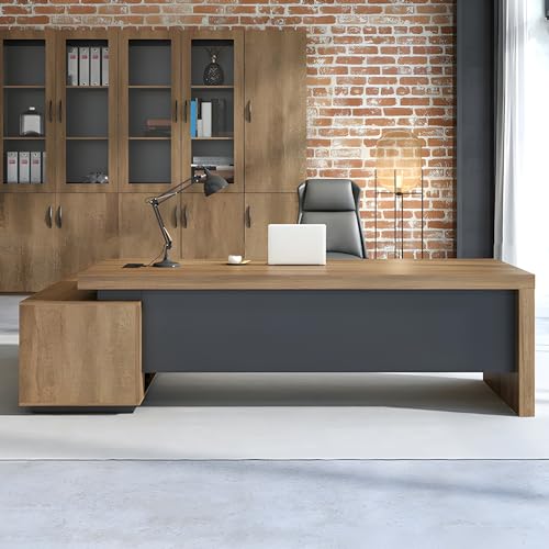 Rustic L Shaped Executive Desk for Office, Farmhouse Wood Computer Desk C69230