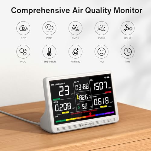 16 in 1 Air Quality Monitor Indoor 7" Display with CO2, PM2.5, TVOC, Temperature Humidity X6171