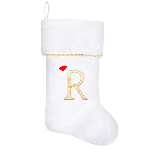 20 Inches Initial Monogram Blue Velvet Christmas Stocking with Gold Trim U394