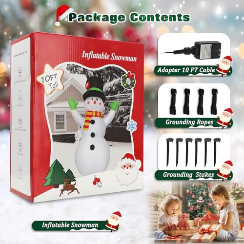 10 FT Christmas Inflatables Snowman Outdoor Yard Decorations with LED Lights C52642