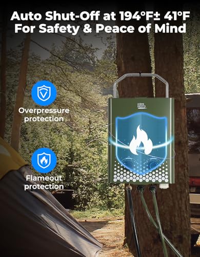 KEMIMOTO Propane Tankless Water Heater Outdoor Portable 1.32 GPM 34000 BTU for RV Camping Cabin Z62590