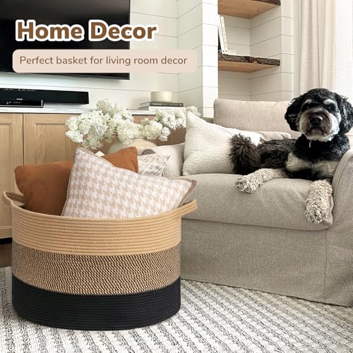 INDRESSME Large Cotton Rope Storage Basket with Handles, 90L Grey R37552