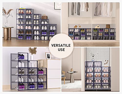Kuject X-Large Clear Plastic Stackable Shoe Storage Boxes, 12 Pack, Blue Y142131