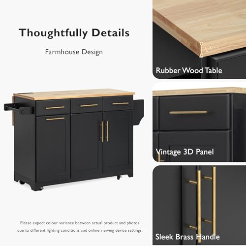 Merax Kitchen Island with Storage, Rolling Table with Drop Leaf, Black Z411