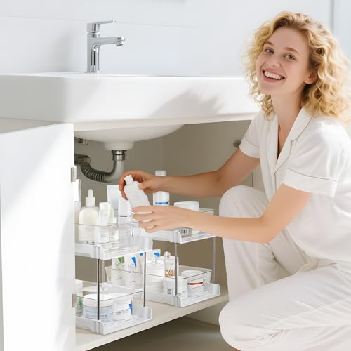 Vtopmart 4 Pack 2 Tier Clear Under Sink Organizer with Pull-Out Track E175