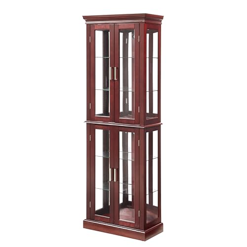 Lighted Glass Curio Cabinet with Adjustable Shelves & Mirrored Back G992993