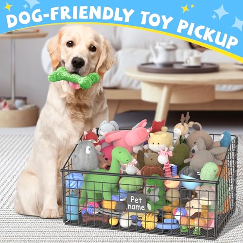 Dog Toy Storage Basket, Metal Toy Box for Dogs, Black D40281