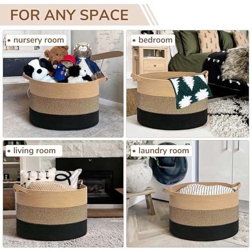 INDRESSME Large Cotton Rope Storage Basket with Handles, 90L Grey R37552